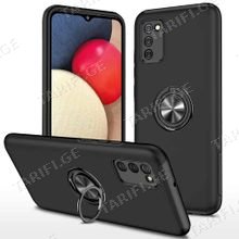Samsung Galaxy A02S Elit Ring Case სილიკონის ქეისი ბეჭდით - შავი