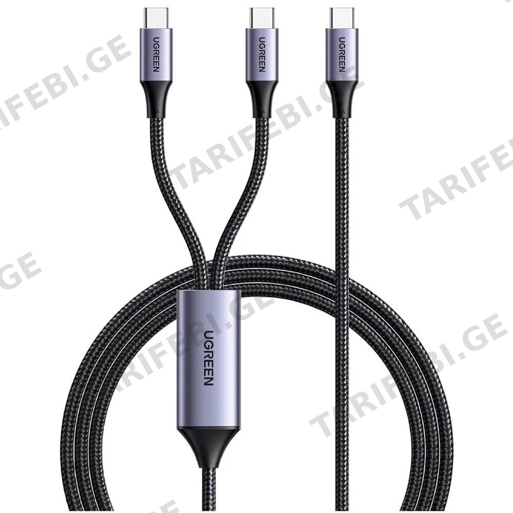 USB კაბელი UGREEN US561 (35087), 100W, Type-C to Type-C, 1.5m, Grey