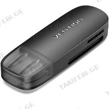 VENTION CLFB0 2-in-1 USB 3.0 A Card Reader(SD+TF) Black Single Drive Letter