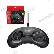 SEGA CONTROLLER 6-BUTTON ARCADE PAD FOR SEGA GENESIS ORIGINAL PORT BLACK სადენიანი კონტროლერი