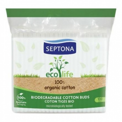 სეპტონა - ყურის ჩხირები Eco Life ბამბუკის ბიოდეგრადირებადი ცელოფანში  #100