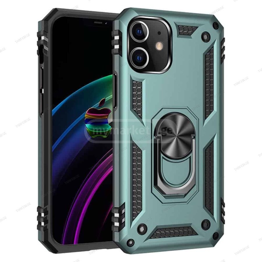 iPhone 12 Sofia Ring Case სილიკონის ქეისი ბეჭდით - მწვანე