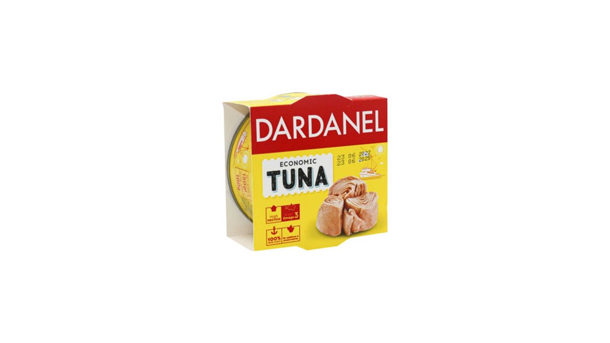 "Dardanel"- თევზის კონსერვი თინუსი მცენარეულ ზეთში "ეკონომიკი"140გ/8690559018971