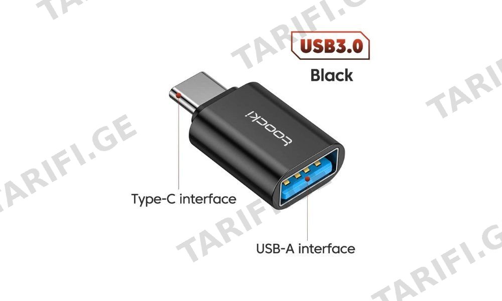 OTG ადაპტერი Toocki OTG USB 3.0 to Type C Adapter Converter, Black, TZJTAC-XY01