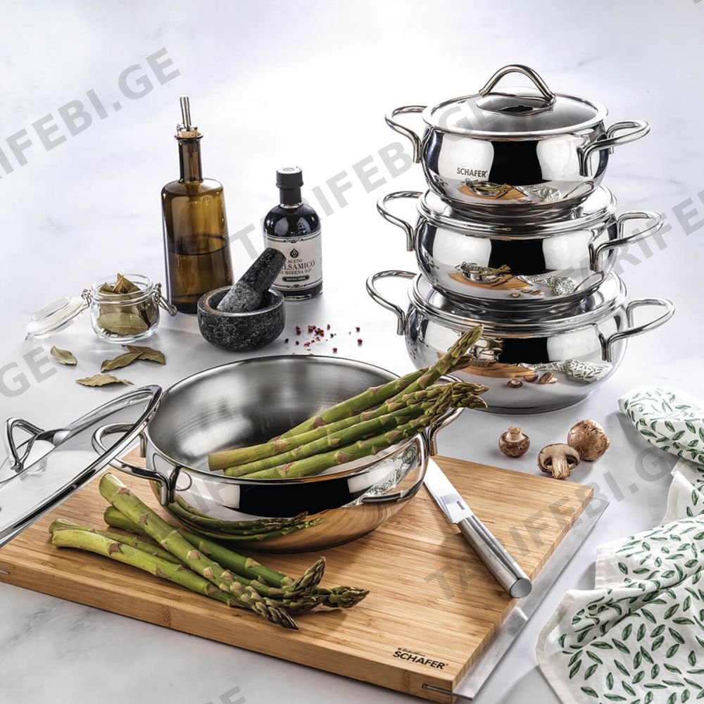 ქვაბების ნაკრები SCHAFER COOKHAUS STEEL COOKWARE SET - 8 PCS INOX