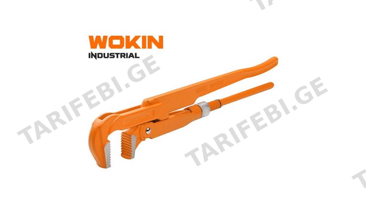 მილის ქანჩის გასაღები Wokin 105510, 33.5MM, 1\", 90°Bent Nose Pipe Wrench (INDUSTRIAL), Orange