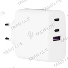 2Е დამტენი Wall Charger 3 x USB GaN 65W, white