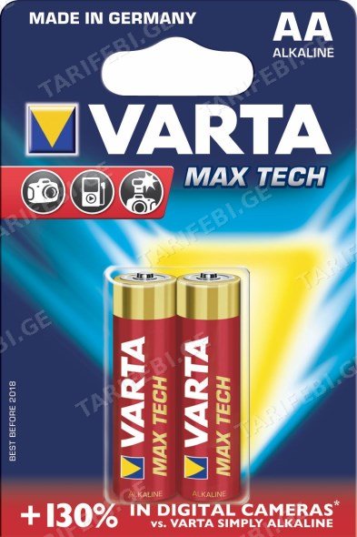 ელემენტი VARTA Alkaline Max Tech AA 1.5 V 2 ც