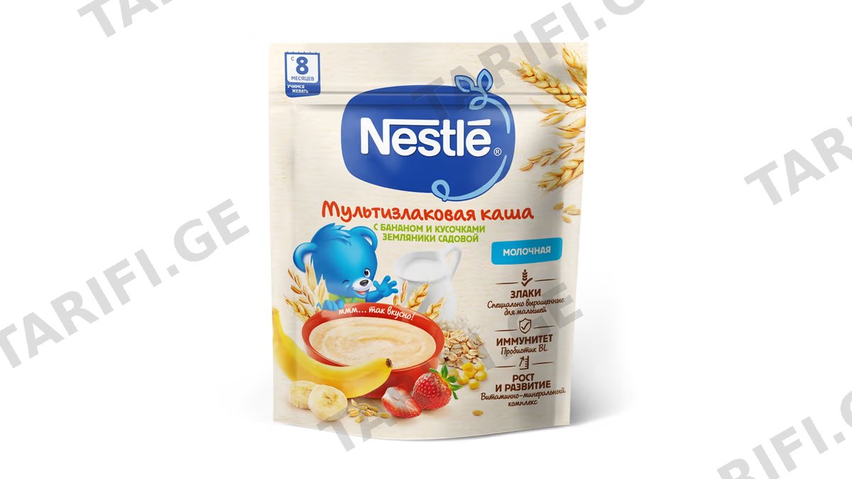 NESTLE რძიანი ფაფა 5 მარცვალი მარწყვი და ბანანი-200გრ