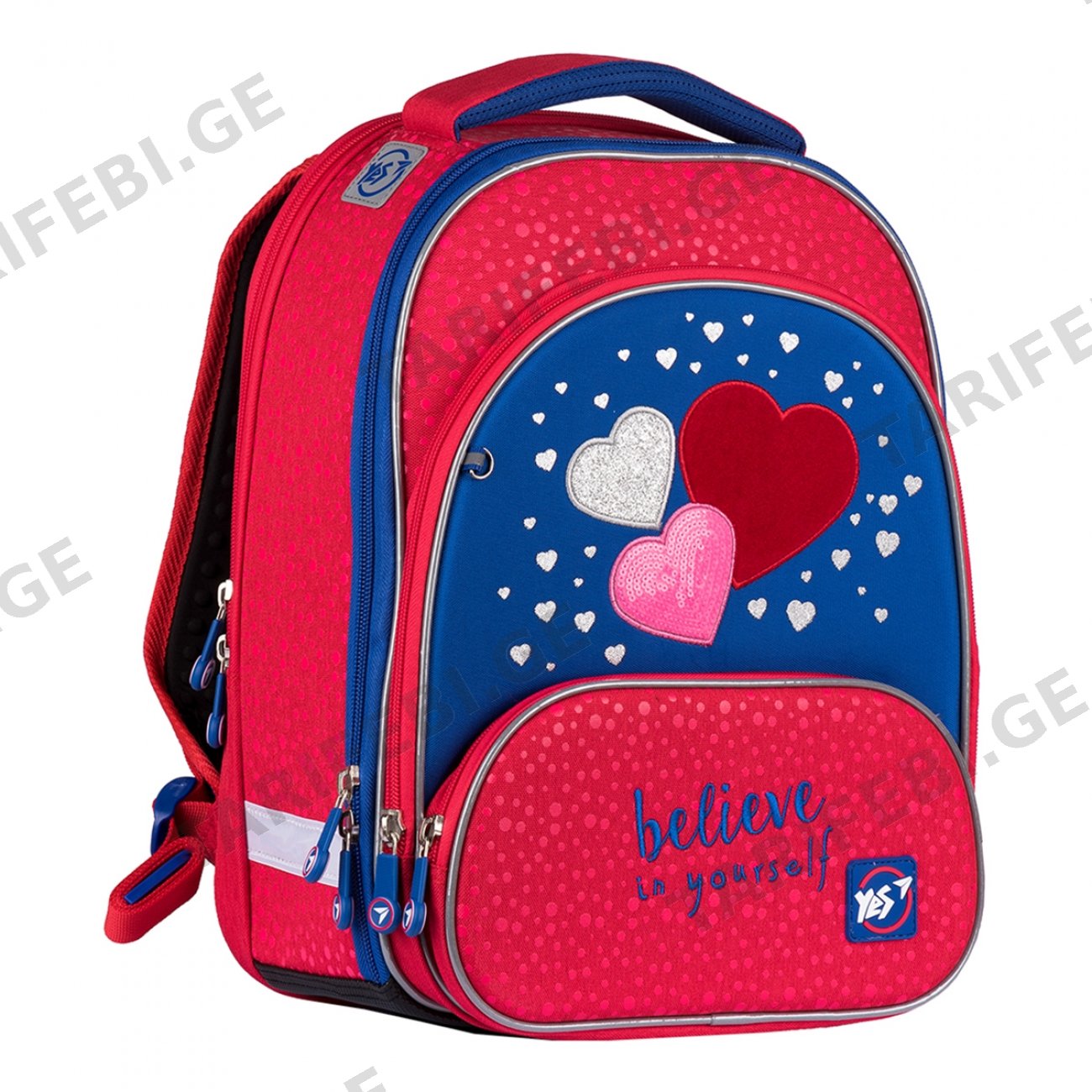 ზურგჩანთა YES S-30 JUNO ULTRA “Heart beat”, raspberry/blue 35x28x15სმ 555479