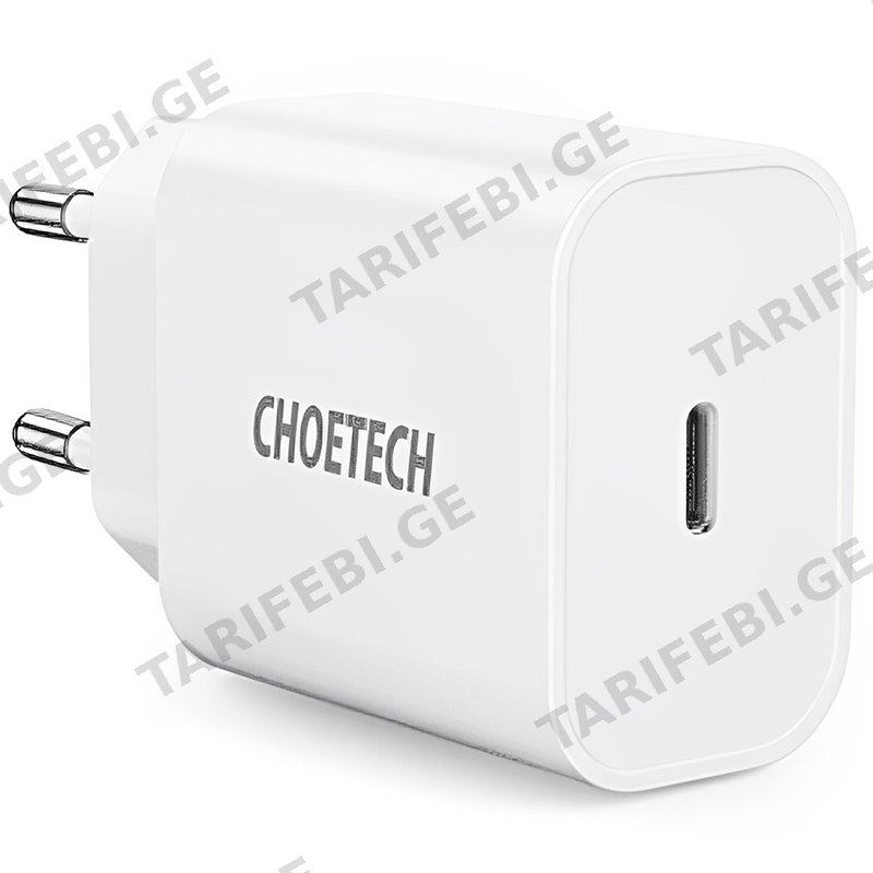 დამტენის ადაპტერი CHOETECH Q5004-EU TYPE-C PD20W WHITE