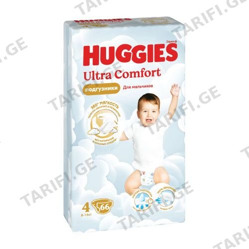 Huggies - საფენი ულტრა კომფორტი ბიჭის #4 (7-16 კგ) - 66 ც