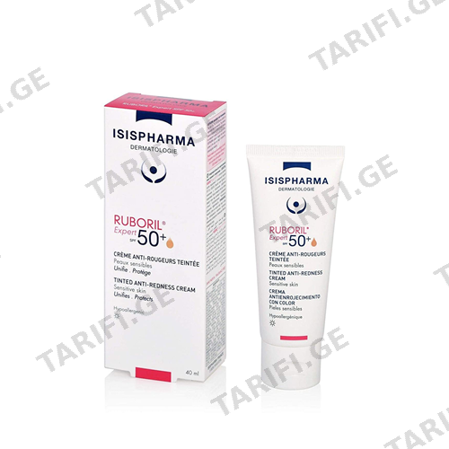 ისისფარმა - Ruboril Expert მზისგან დამცავი SPF50+ სახის კრემი ტონალური სიწითლე/კუპეროზი/როზაცეა 40მლ
