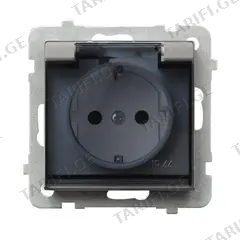 როზეტი დამიწებით და თავსახურით Ospel Sonata GPH-1RS/m/38/d 1განყოფილებიანი IP44 ვერცხლისფერი მქრქალი