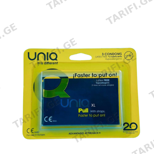 უნიქი - პრეზერვატივი UNIQ PULL XL ჰიპოალერგიული ულატექსო გამარტივებული გამოყენების #3 0 Condom UNIQ UNIQ PULL XXL hypoallergenic #3