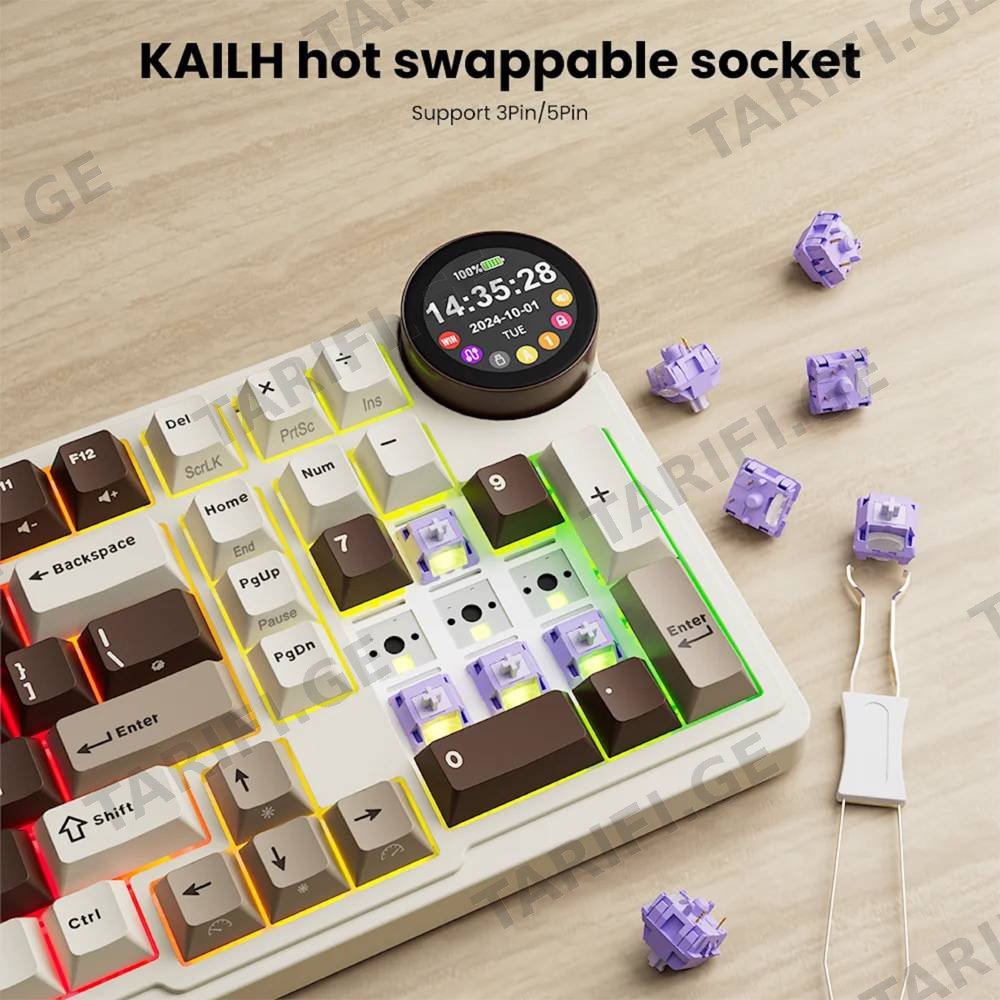 კლავიატურა Royal Kludge RK N99 RGB Mechanical Keyboard, Violet Switch, Hot Swappable, Wireless, USB, Bluetooth, 2.4GHz, Mocha Grey