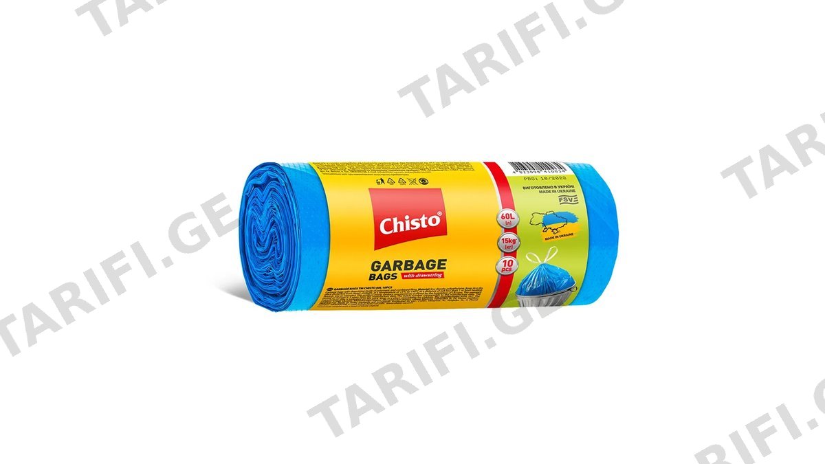 CHISTO ნაგვის პარკი თასმით ძლიერი 60 ლ 10 ც (ჩისტო)