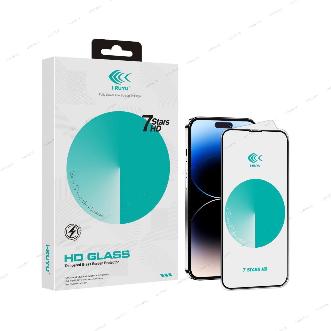 7 Stars HD Glass with Package Black Protector for iPhone 15 Pro Max