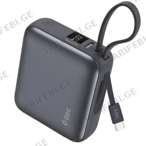 Ttec Recharger Mini LCD 10000mAh PD 35W Powerbank With USB-C Cable Gray 2BB232GR