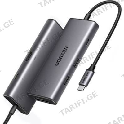 USB-C ჰაბი UGREEN CM498 (15531) Revodok Pro 107, HDMI, USB, SD/TF, Type-C, Hub, Dark Grey