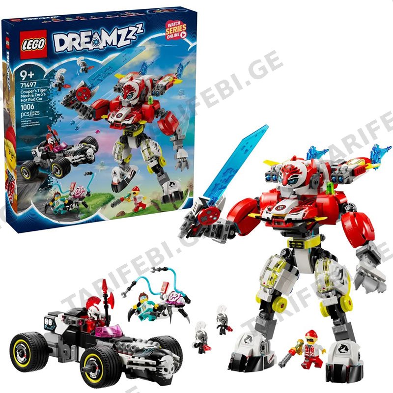 ასაწყობი კონსტრუქცია LEGO CONSTRUCTOR DREAMZZZ COOPER'S TIGER MECH & ZERO'S HOT ROD CAR
