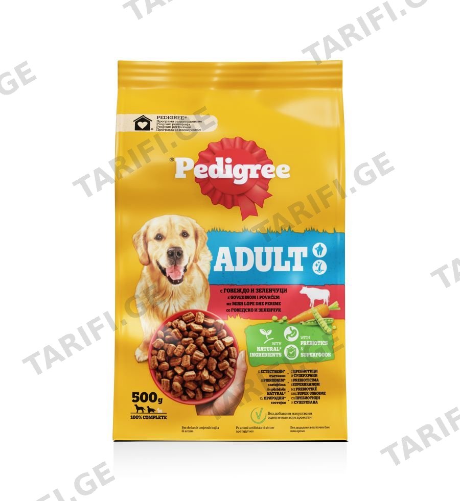 PEDIGREE ზრდასრული, საქონლის ხორცითა და ბოსტნეულით, 500 გ