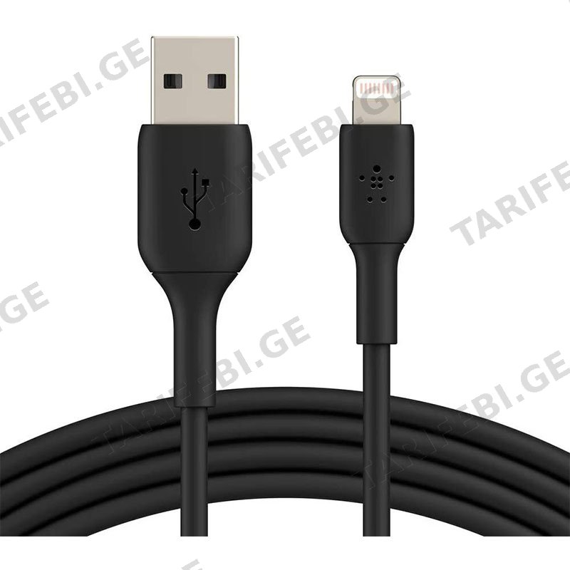 USB კაბელი BELKIN CAA001BT1MBK СABLE USB-A > LIGHTNING CHARGE/DATA, 1M, PVC, BLACK