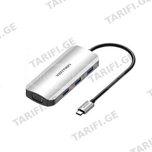 Multi ადაპტერი - Type-C to HDMI VGA USB 3.0x3 PD Docking Sta