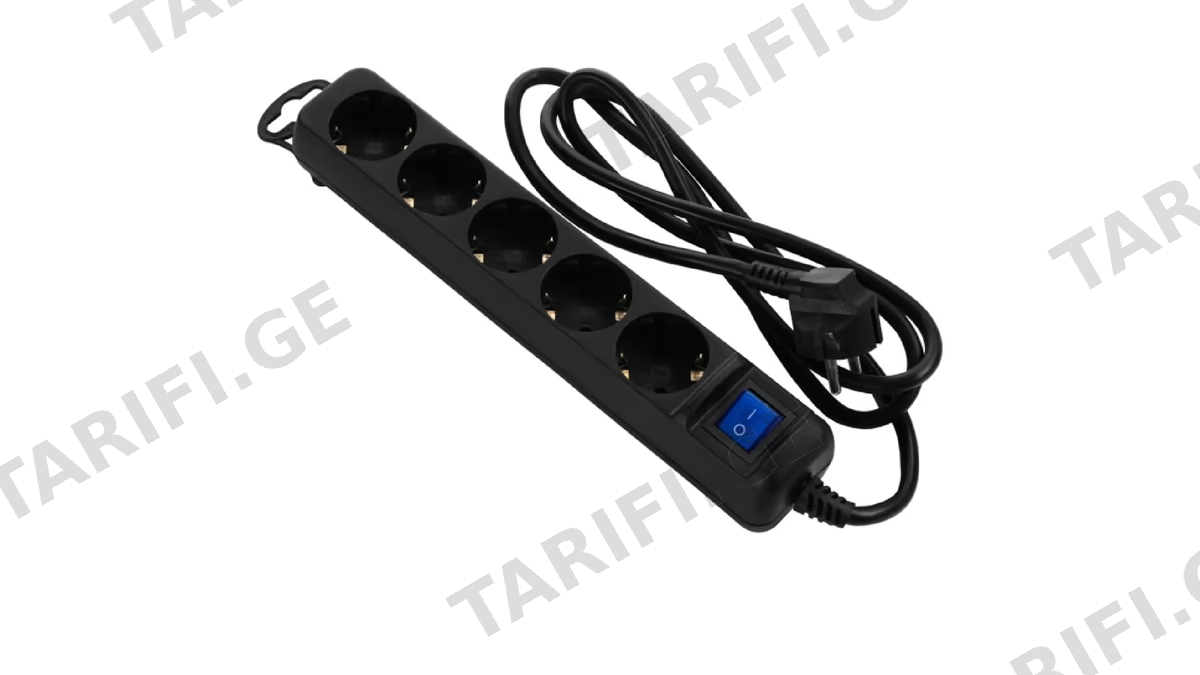 დენის გამანაწილებელი 2E 2E-U05ES15M1.5BK, 5 Socket, 1.5m, Black