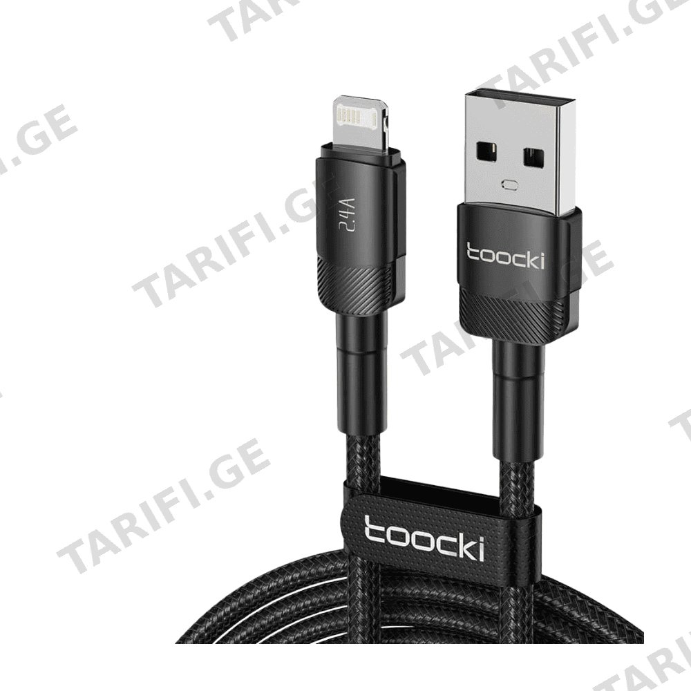 USB კაბელი Toocki Yarn Metal 2.4A Cable USB-A to Lightning, 1M, TXCL-HY01 Black