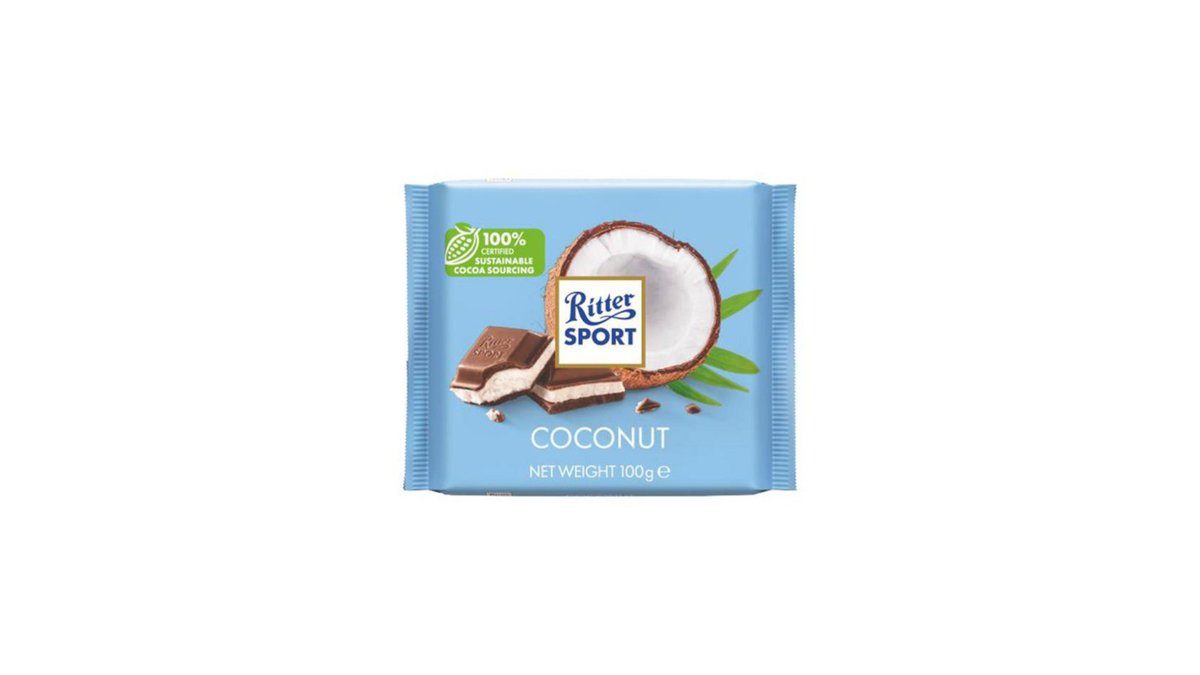 RITTER SPORT რძიანი შოკოლადი ქოქოსით 100გრ/4000417298003