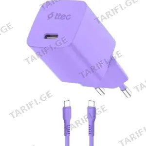 Ttec SmartCharger Gan 45W AVS PD Travel Fast Charger + USB-C -USB-C 60W Cable 2SCG45CNMR