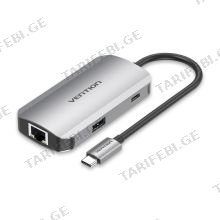 VENTION TNFHB USB-C to USB3.0x3/RJ45/PD Hub 0.15M Gray Aluminum Alloy Type USB ჰაბი