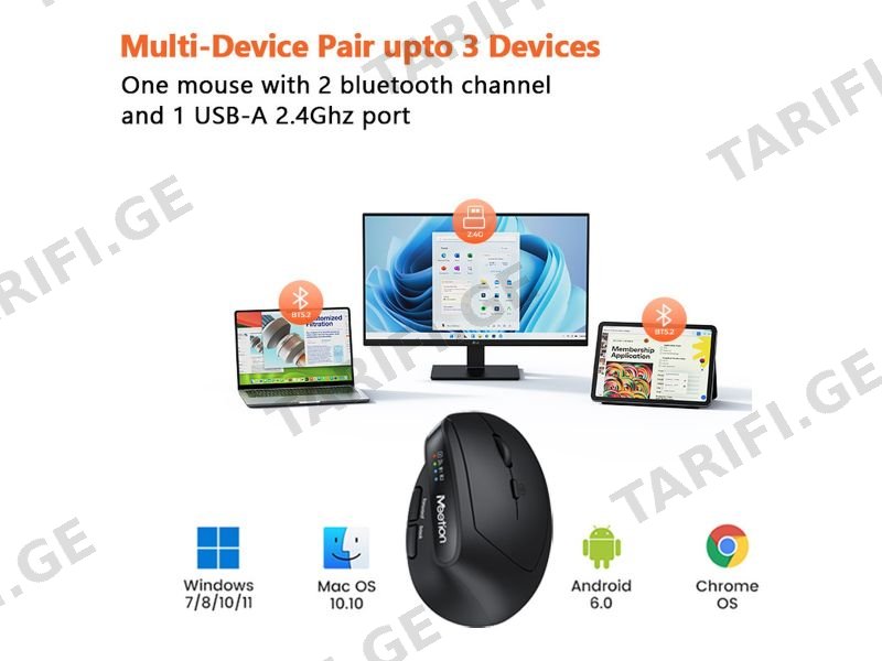მაუსი MeeTion BTM008 Black 2.4G+BT Mouse