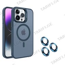 iPhone 14 Pro Max Case Flet Lens Magsafe ქეისი - მუქი ლურჯი