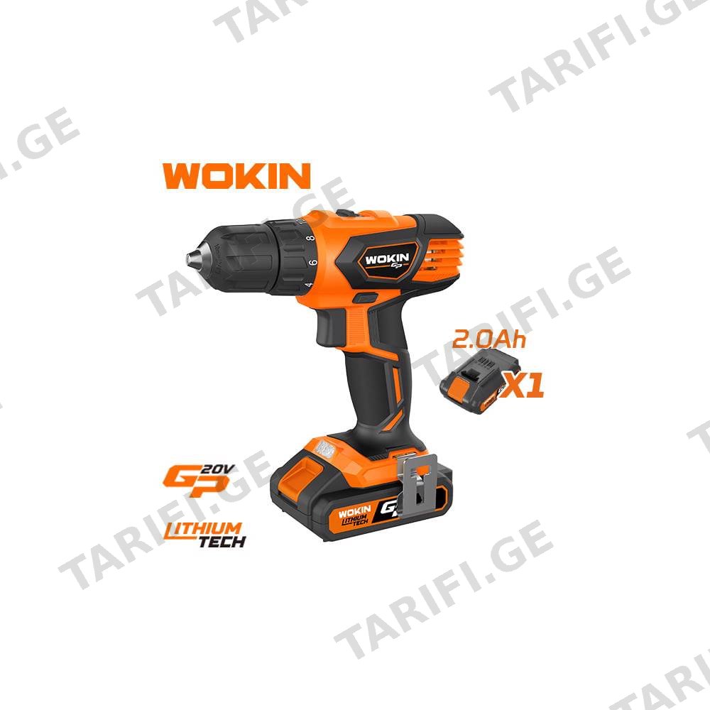 ბურღი Wokin 622020, 20V LI-ION CORDLESS DRILL 1500Rpm, Black/Orange