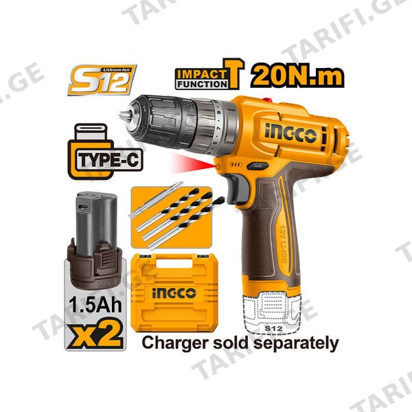 ელექტრო ხრახნდამჭერი 12V USB-Type-C Li-Ion (CIDLI12206) INGCO