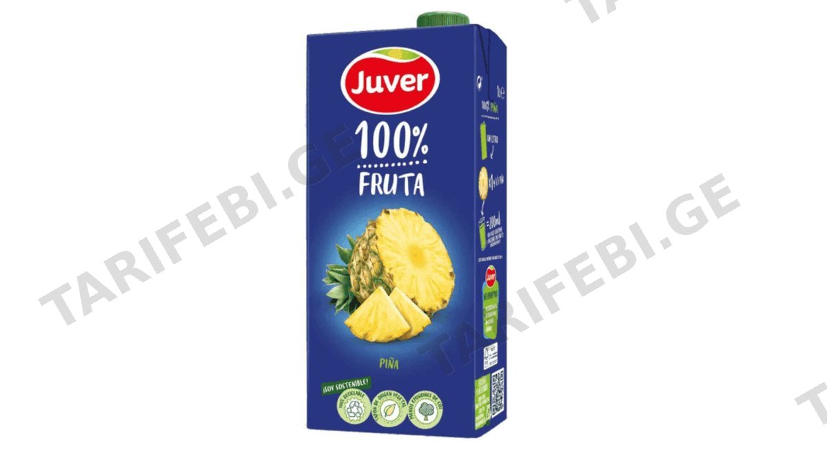 Juver - წვენი 100% ფრუტა ანანასის, უშაქრო, უგლუტენო, 1 ლ.