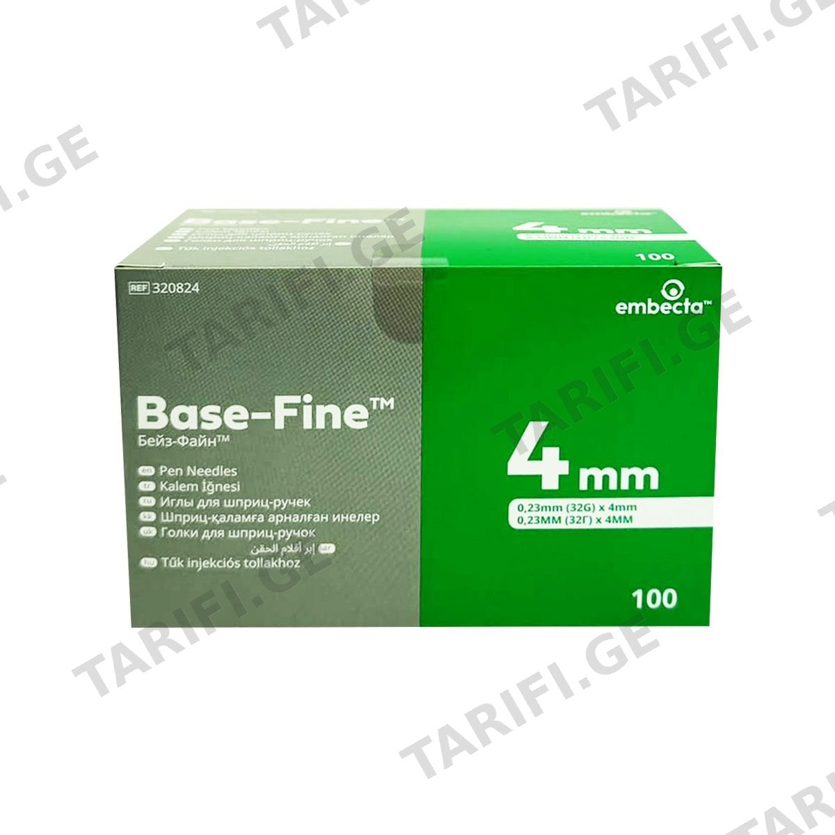ნემსი ინსულინის კალმის 32G 4მმ 100 ცალი Base-Fine