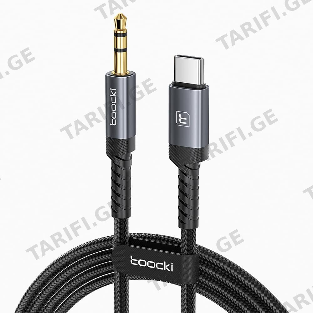 აუდიო ადაპტერი Toocki Type-C to 3.5mm AUX Audio Adapter Cable, 1M, (Black)