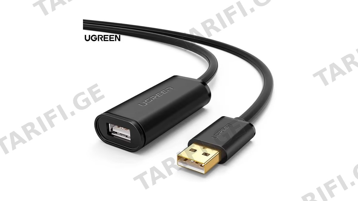 USB დამაგრძელებელი UGREEN (10321) USB Male to USB Female Active Extension Cable with Chipset 10m (Black)