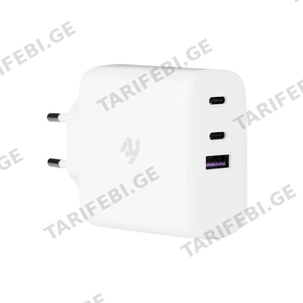 დამტენი 2Е 2E-WC3USB65W-W Wall Charger GaN 65W, 3xUSB, White
