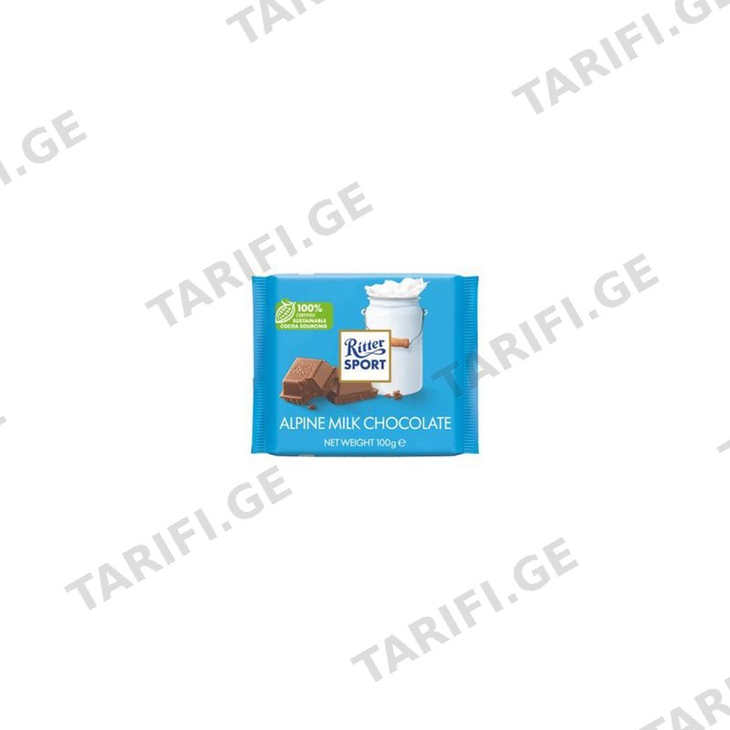 RITTER SPORT რძიანი შოკოლადი 100გრ