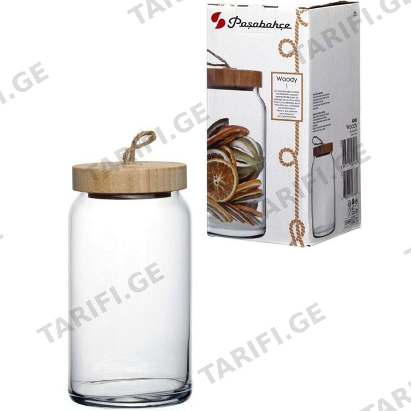 მინის ქილა ბამბუკის თავსახურით PASABAHCE 943593 -6 (WOODY) 1180 ML
