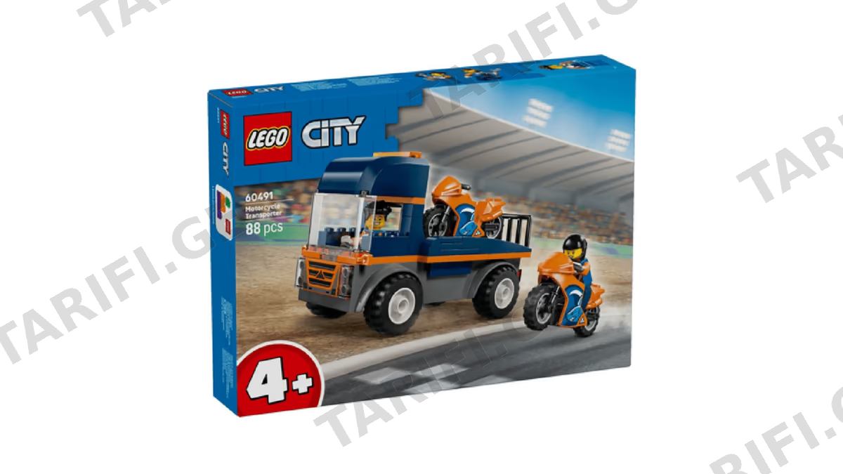 ასაწყობი კონსტრუქცია Lego 60491 City Motorcycle Transporter, Prefabricated Construction