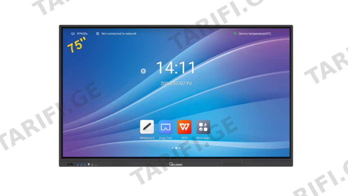 ინტერაქტიული ეკრანი, სმარტ ეკრანი Allscreen DW75HTV100 V2 T Series, 75”, Android 14, RAM 8GB, 128GB, Smart Board, Black