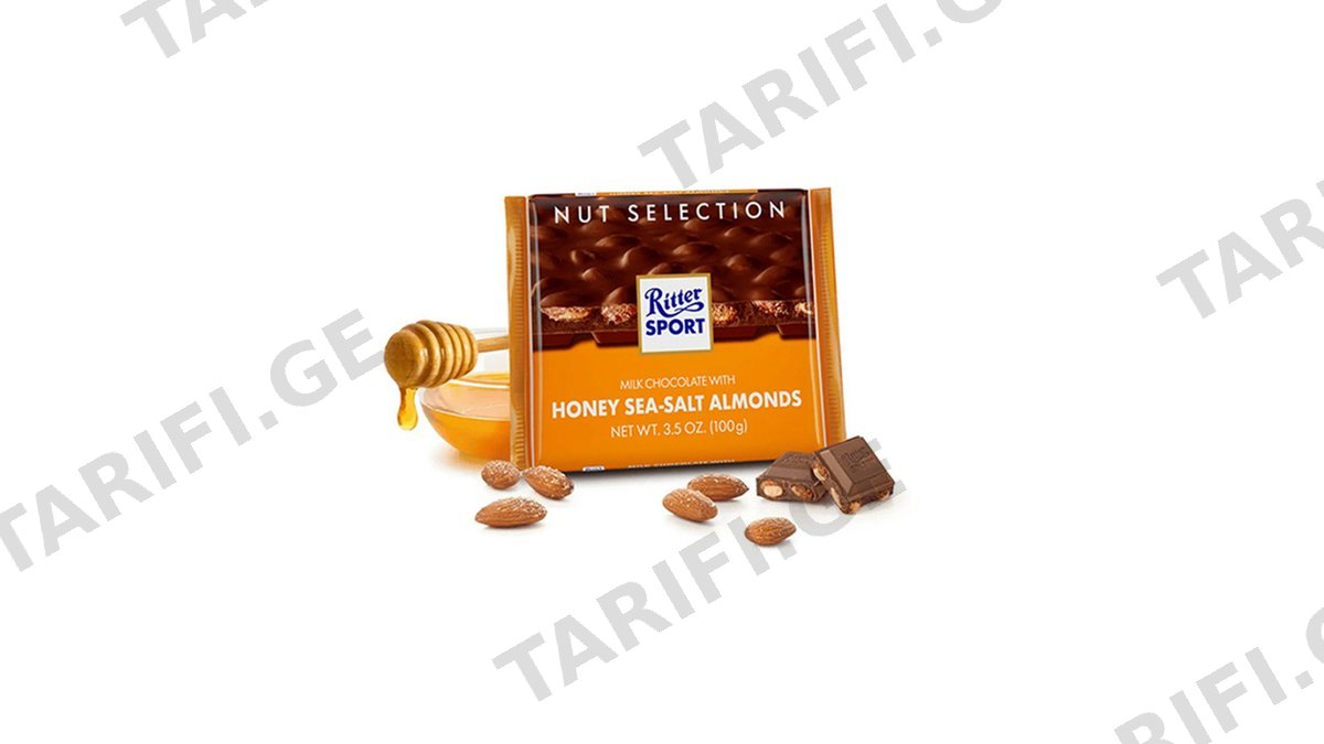 RITTER SPORT რძიანი შოკოლადის ფილა ნუშით და თაფლით-100გ