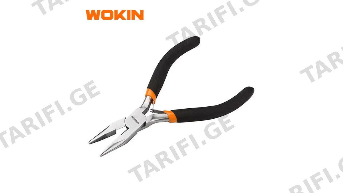 მინი გრძელცხვირა რეზინის სახელურით Wokin 102145, 115MM, 4.5″, MINI LONG NOSE PLIERS, Black