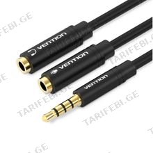 VENTION BBVBY 4 Pole 3.5mm Male to 2x3.5mm Female Stereo Splitter Cable 0.3M Black Metal Type აუდიო კაბელი