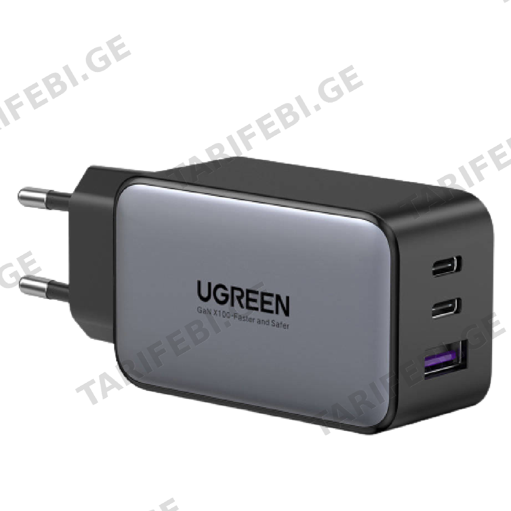 მობილურის დამტენი UGREEN CD244 (10335), 65W, Type-c, USB, Space Gray